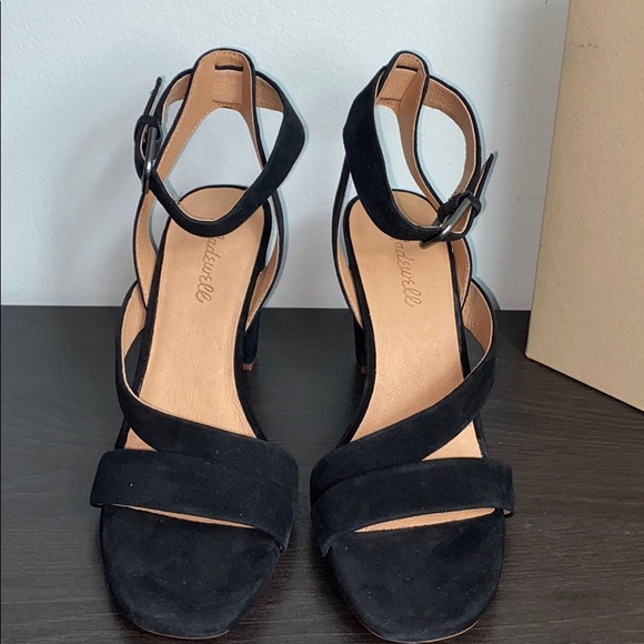 NIB Madewell The Liv Black Suede Sandal Heels - Picture 5 of 13